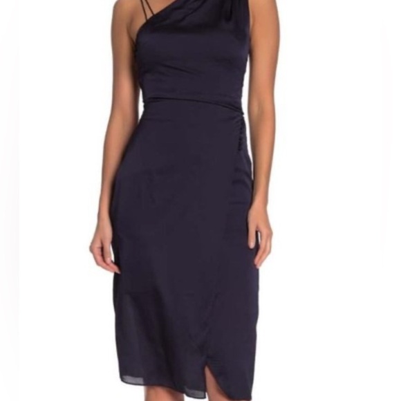 NWT Reiss navy satin one shoulder midi dress SZ 4 - Picture 4 of 4